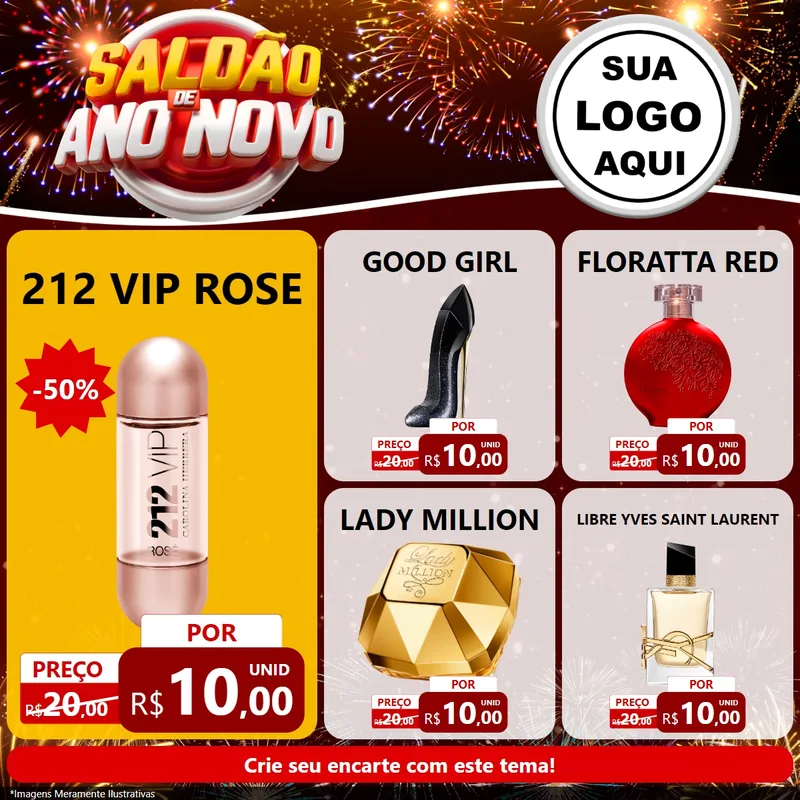 Modelo de Rede Social para Feed Facebook com o tema Saldão de Ano Novo para Perfumes