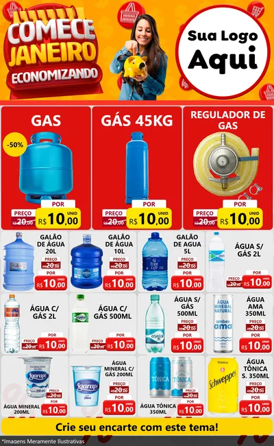 Modelo de Encarte para Encarte Grande com o tema Comece Janeiro Economizando para Água e gás