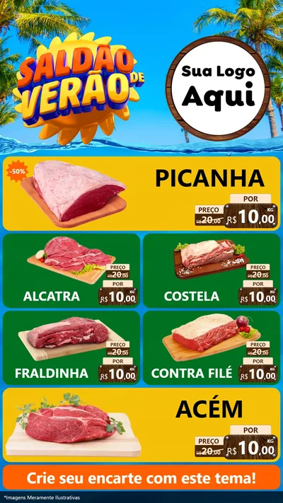 Modelo de TV para TV Vertical com o tema Saldão de Verão para Açougue