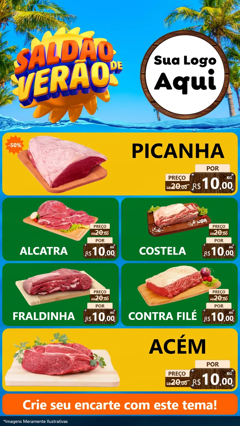 Modelo de TV para TV Vertical com o tema Saldão de Verão para Açougue