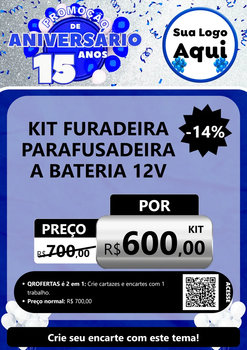 Modelo de Cartaz para Cartaz A4 Vertical com o tema Promoção de Aniversário - 15 Anos para Maquinas e Ferramentas