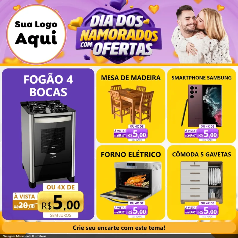 Modelo de Rede Social para Feed Facebook com o tema Dia Dos Namorados Com Ofertas para Móveis e Eletro