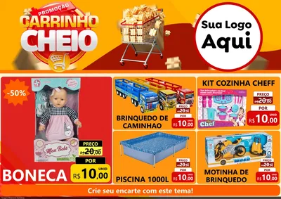Modelo de Encarte para Encarte A4 Horizontal com o tema Promoção carrinho cheio para Brinquedos
