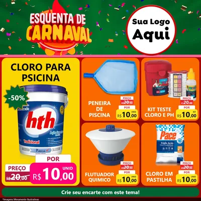 Modelo de Rede Social para Feed Facebook com o tema Esquenta de Carnaval para Produtos para Piscina