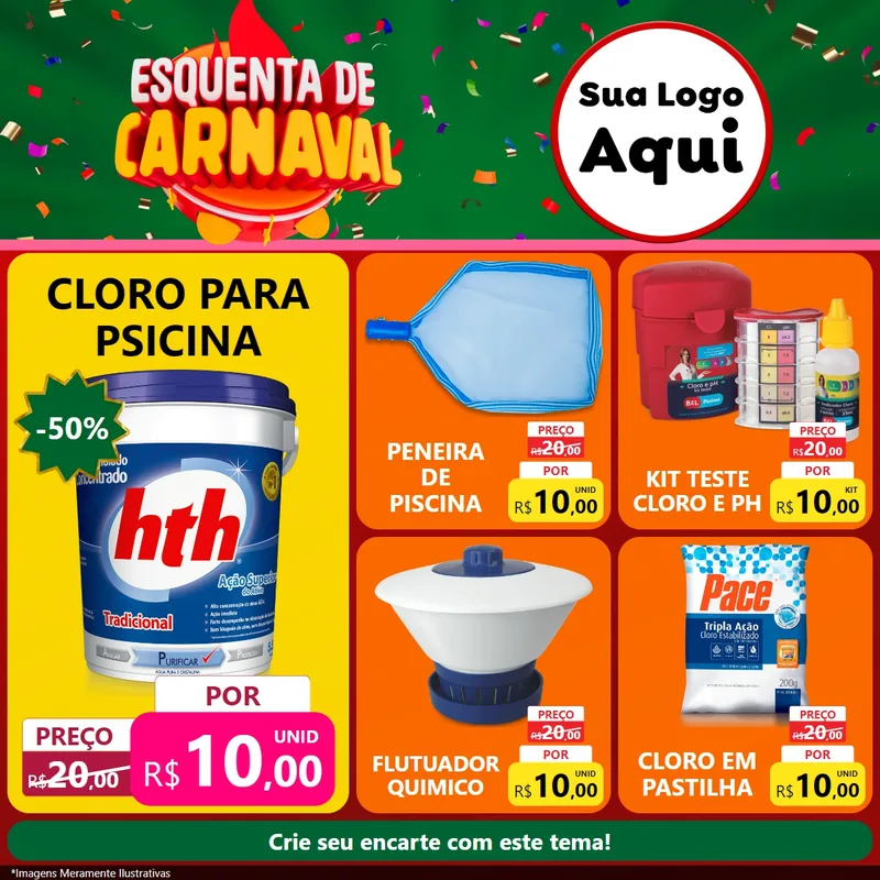 Modelo de Rede Social para Feed Facebook com o tema Esquenta de Carnaval para Produtos para Piscina