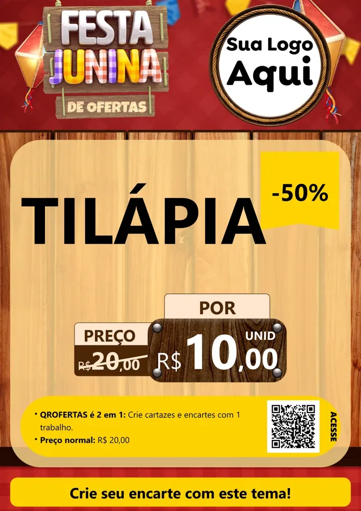Modelo de Cartaz para Cartaz A4 Vertical com o tema Festa Junina de Ofertas para Peixaria