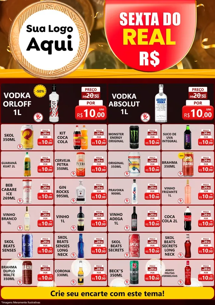 Modelo de Encarte para Encarte A4 Vertical com o tema Sexta do Real para Distribuidora de bebidas