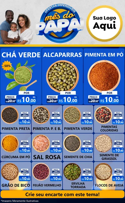 Modelo de Encarte para Encarte Grande com o tema Ofertas Imperdíveis Mês Do Papai para Produtos Naturais