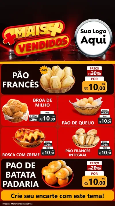 Modelo de TV para TV Vertical com o tema Mais Vendidos para Padaria