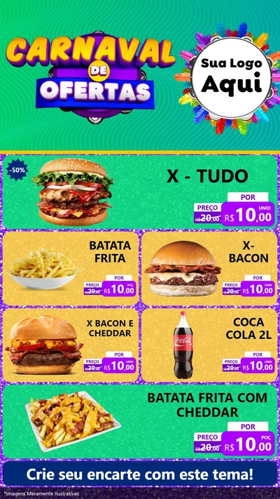 Modelo de TV para TV Vertical com o tema Carnaval de Ofertas para Hamburgueria