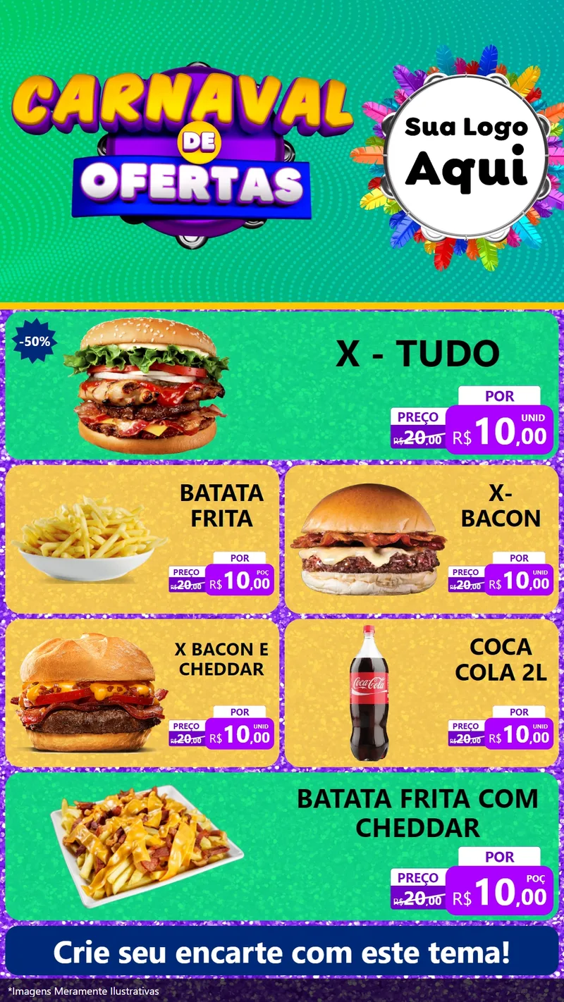 Modelo de TV para TV Vertical com o tema Carnaval de Ofertas para Hamburgueria