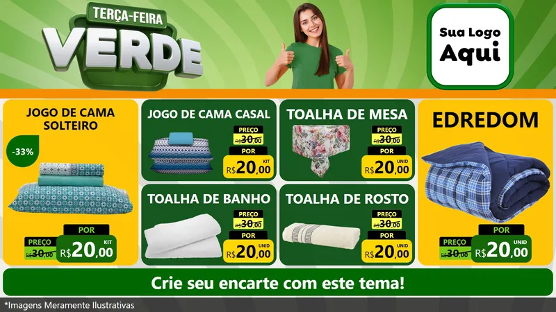 Modelo de TV para TV Horizontal com o tema Terça - Feira Verde para Cama, Mesa e Banho