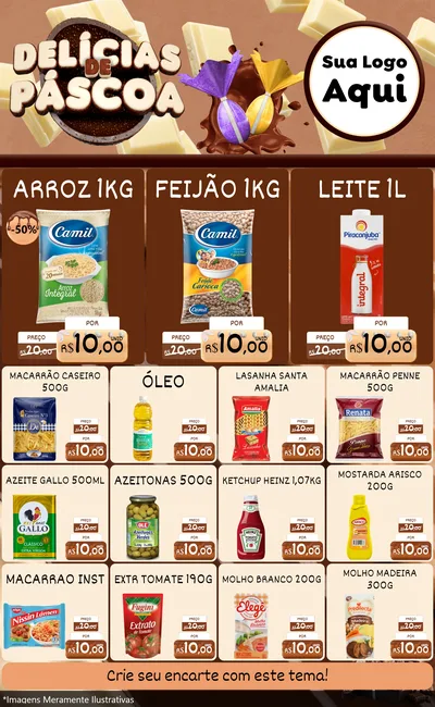 Modelo de Encarte para Encarte Grande com o tema Delícias de Páscoa para Supermercado