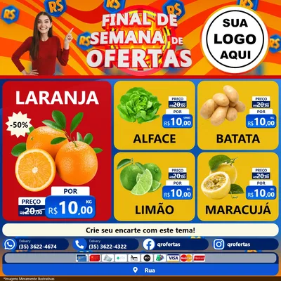 Modelo de Rede Social para Feed Facebook com o tema Final de Semana de Ofertas para Hortifrúti