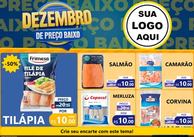 Modelo de Encarte para Encarte A4 Horizontal com o tema Dezembro de Preço Baixo para Peixaria