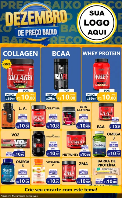 Modelo de Encarte para Encarte Grande com o tema Dezembro de Preço Baixo para Suplementos alimentares