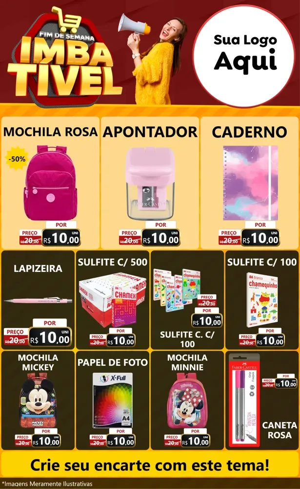 Modelo de Encarte para Encarte Grande com o tema Fim de Semana Imbatível para Papelaria