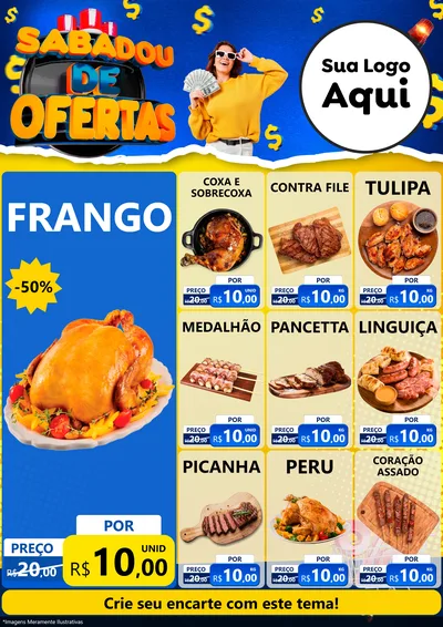 Modelo de Encarte para Encarte A4 Vertical com o tema Sabadou de Ofertas para Assados