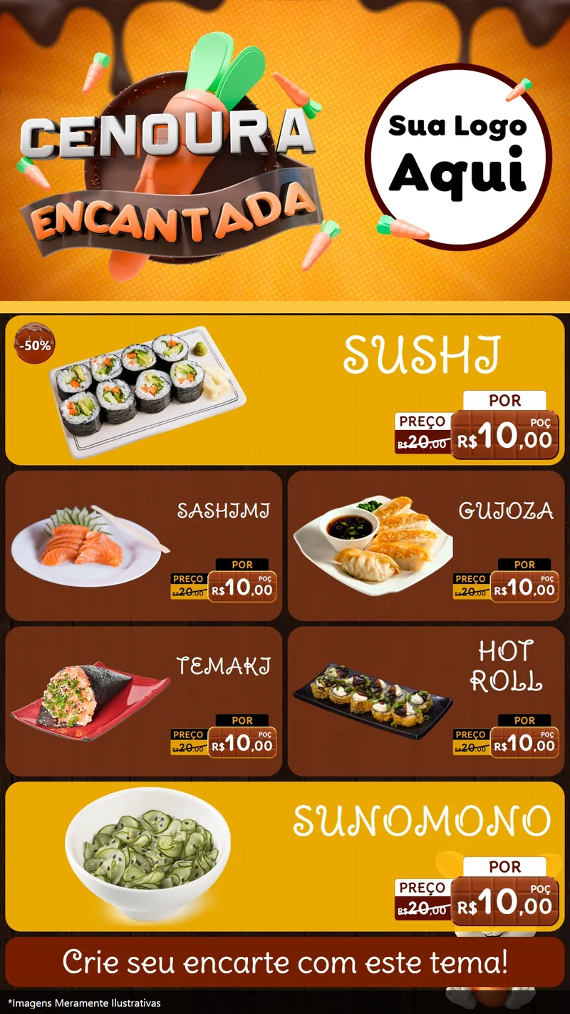 Modelo de TV para TV Vertical com o tema Cenoura Encantada - Páscoa para Comida japonesa