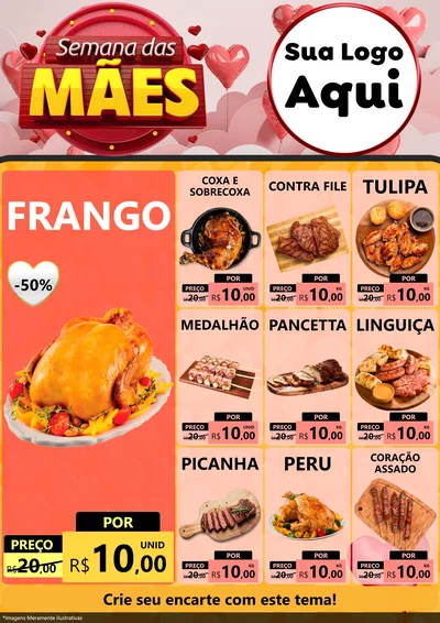 Modelo de Encarte para Encarte A4 Vertical com o tema Semana das Mães para Assados