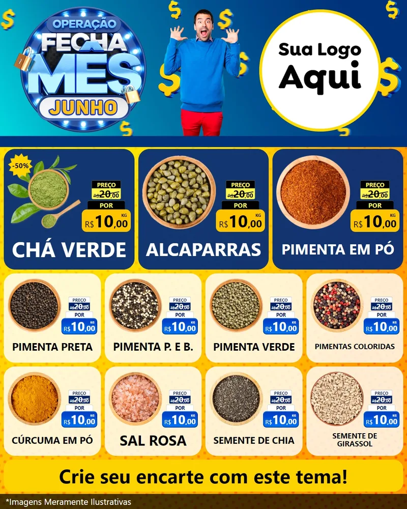 Modelo de Rede Social para Feed Instagram com o tema Operação Fecha Mês, Junho para Produtos Naturais