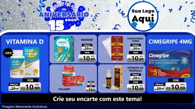 Modelo de TV para TV Horizontal com o tema Promoção de Aniversário - 15 Anos para Farmácia