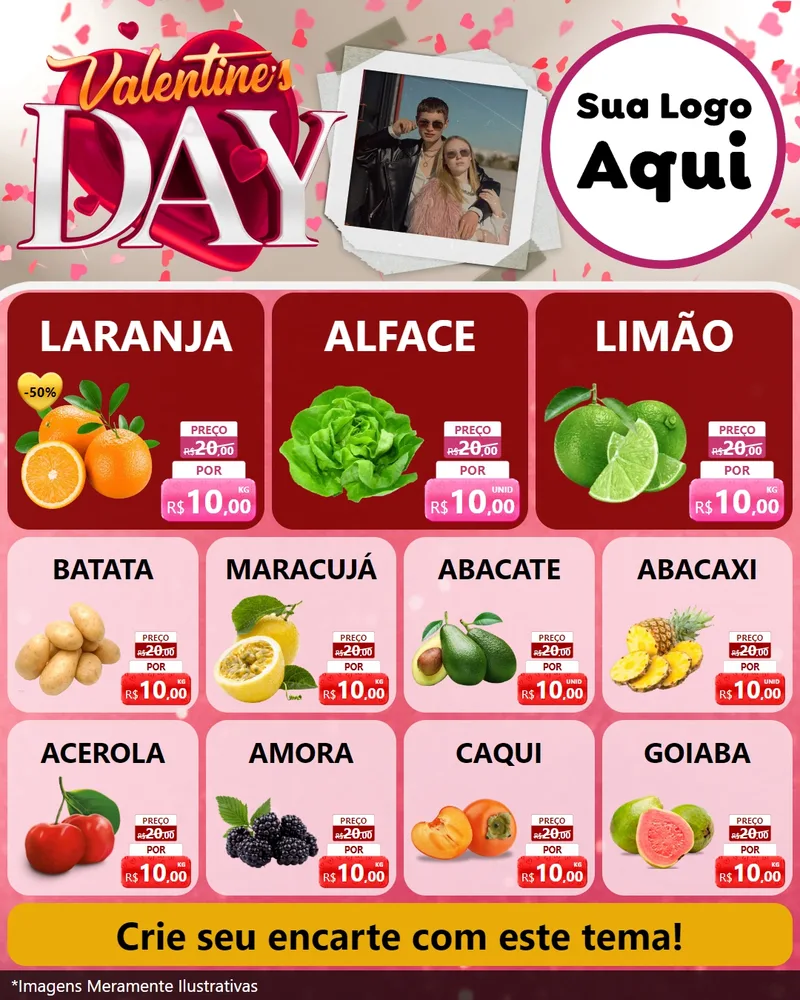 Modelo de Rede Social para Feed Instagram com o tema Valentine's Day para Hortifrúti