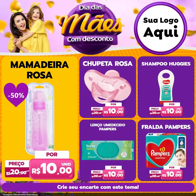 Modelo de Rede Social para Feed Facebook com o tema Dia das Mães com Desconto para Bebês