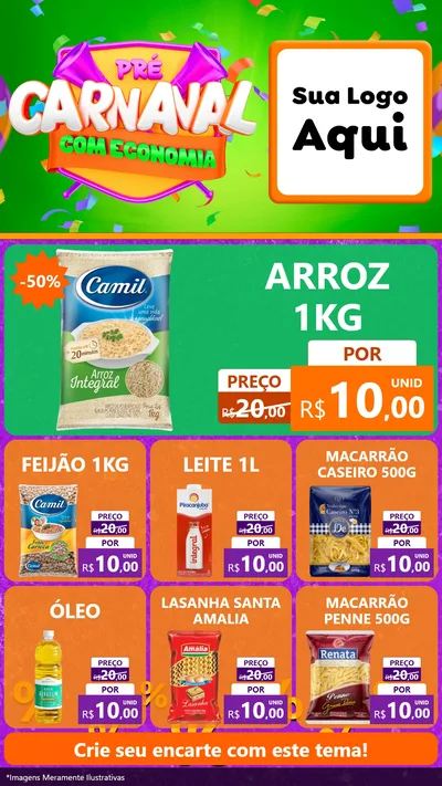 Modelo de Rede Social para Stories com o tema Pré-Carnaval Com Economia para Supermercado