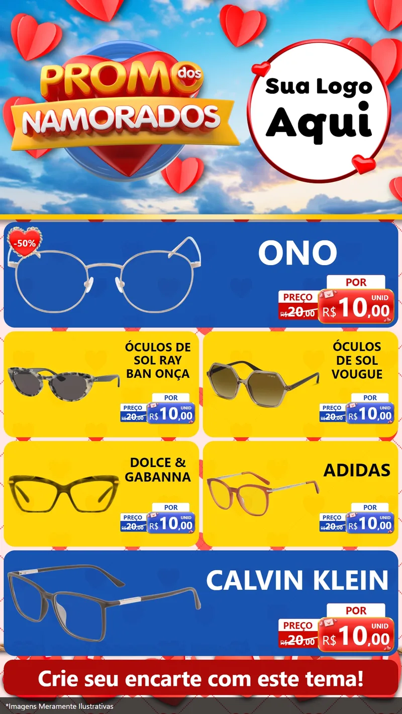 Modelo de TV para TV Vertical com o tema Promo dos Namorados para Óticas