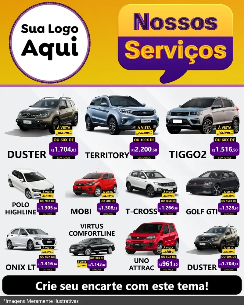 Modelo de Rede Social para Feed Instagram com o tema Nossos Serviços para Concessionaria de Carros