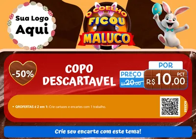 Modelo de Cartaz para Cartaz A4 Horizontal com o tema O Coelho Ficou Maluco - Páscoa para Embalagens