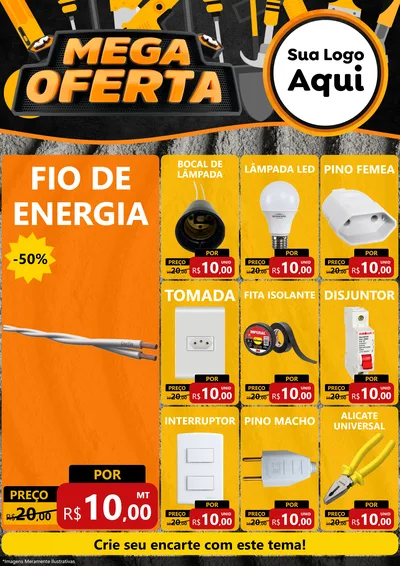 Modelo de Encarte para Encarte A4 Vertical com o tema Mega Oferta para Materiais Elétricos