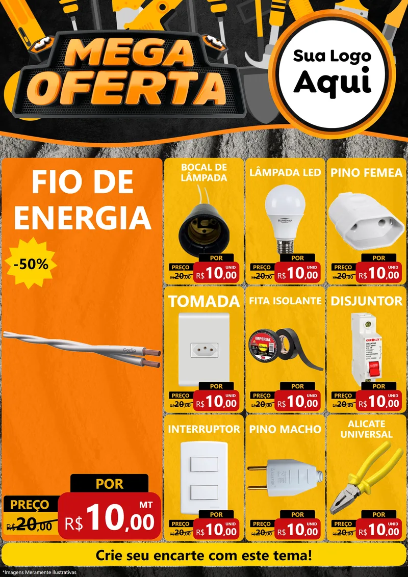 Modelo de Encarte para Encarte A4 Vertical com o tema Mega Oferta para Materiais Elétricos