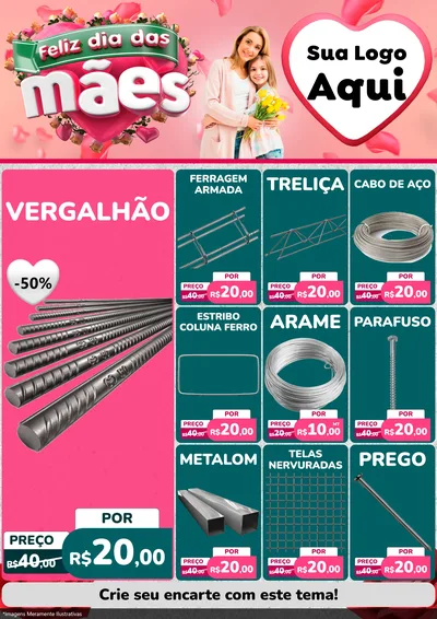 Modelo de Encarte para Encarte A4 Vertical com o tema Feliz Dia das Mães para Ferragens