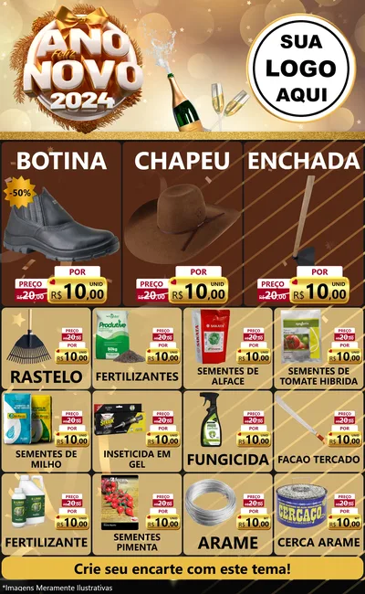 Modelo de Encarte para Encarte Grande com o tema Feliz Ano Novo 2027 para Agropecuária
