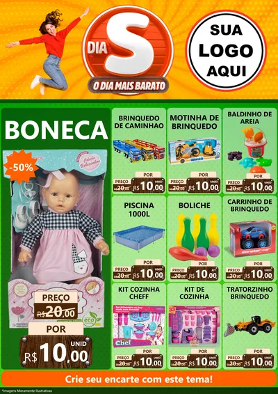 Modelo de Encarte para Encarte A4 Vertical com o tema Dia S - O Dia Mais Barato para Brinquedos