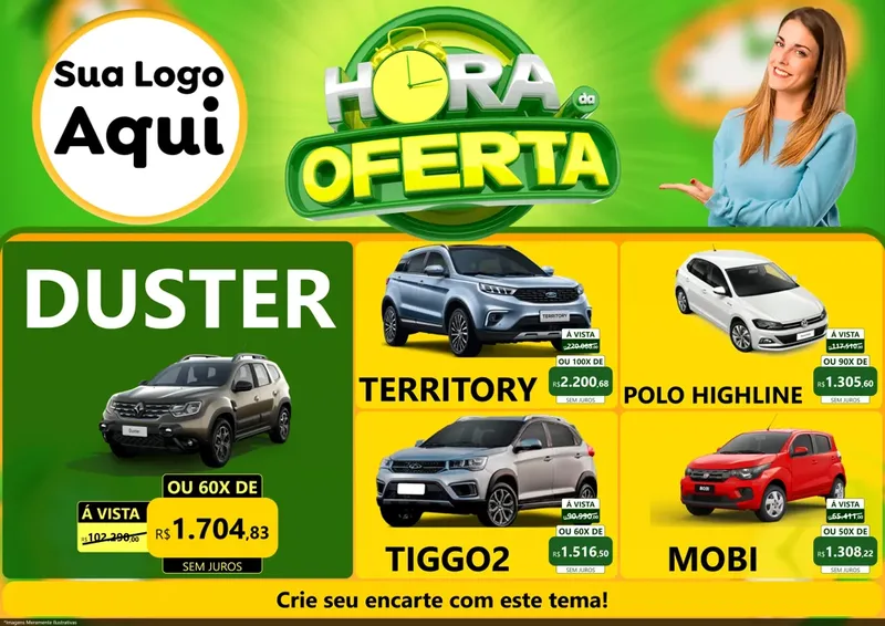 Modelo de Encarte para Encarte A4 Horizontal com o tema Hora da Oferta para Concessionaria de Carros
