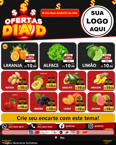 Modelo de Rede Social para Feed Instagram com o tema Ofertas Dia D para Hortifrúti