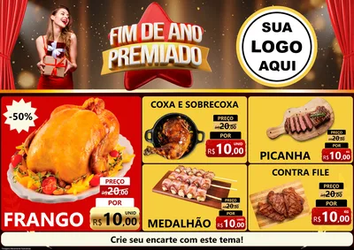Modelo de Encarte para Encarte A4 Horizontal com o tema Fim de Ano Premiado para Assados