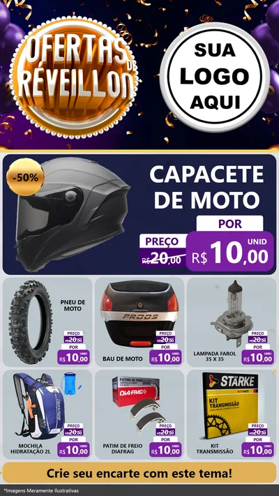 Modelo de Rede Social para Stories com o tema Ofertas de Réveillon para Moto peças