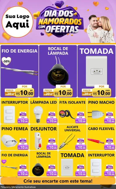 Modelo de Encarte para Encarte Grande com o tema Dia Dos Namorados Com Ofertas para Materiais Elétricos