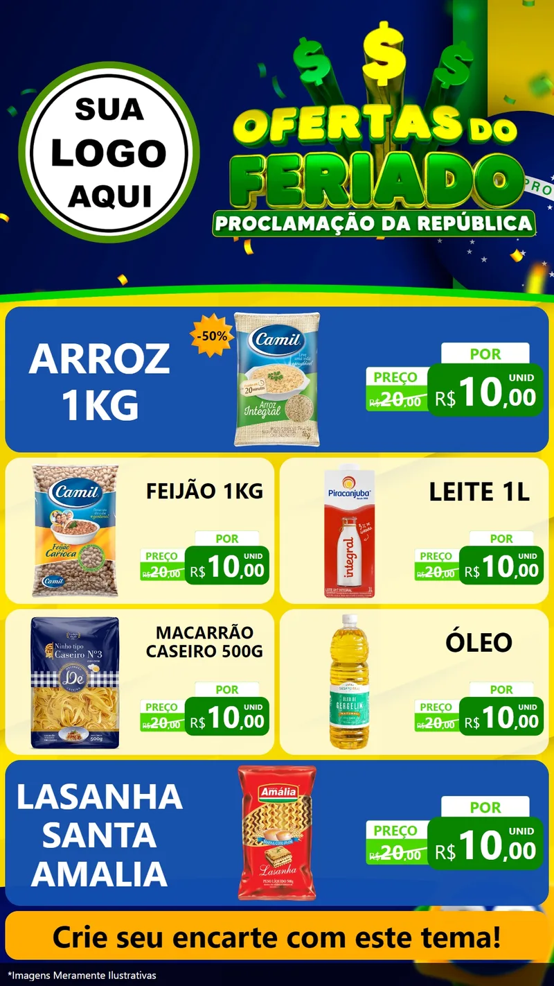 Modelo de TV para TV Vertical com o tema Ofertas do Feriado - Proclamação da República para Supermercado