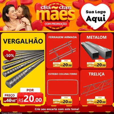 Modelo de Rede Social para Feed Facebook com o tema Dia das Mães com Promoção para Ferragens