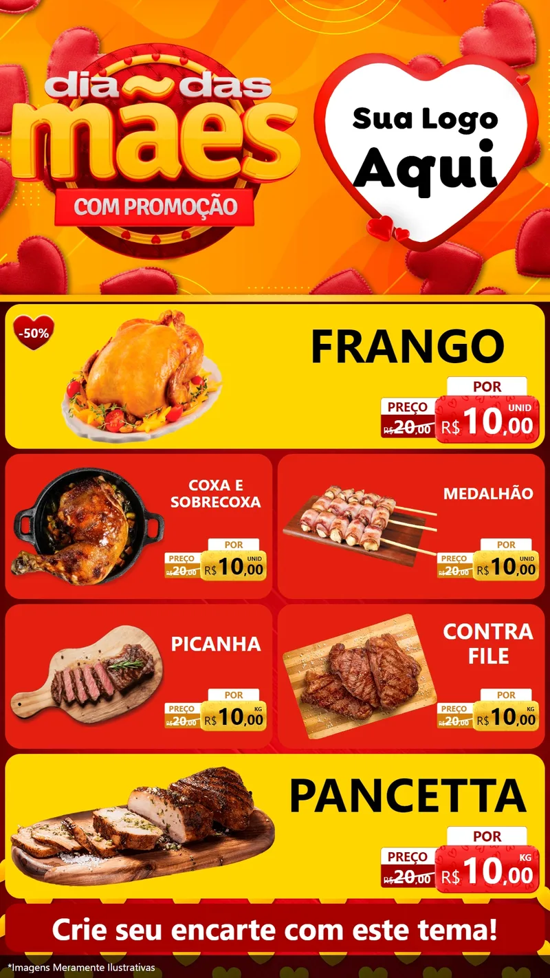 Modelo de TV para TV Vertical com o tema Dia das Mães com Promoção para Assados