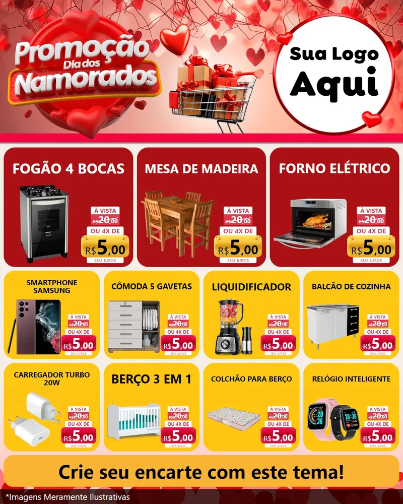 Modelo de Rede Social para Feed Instagram com o tema Promoção Dia dos Namorados para Móveis e Eletro