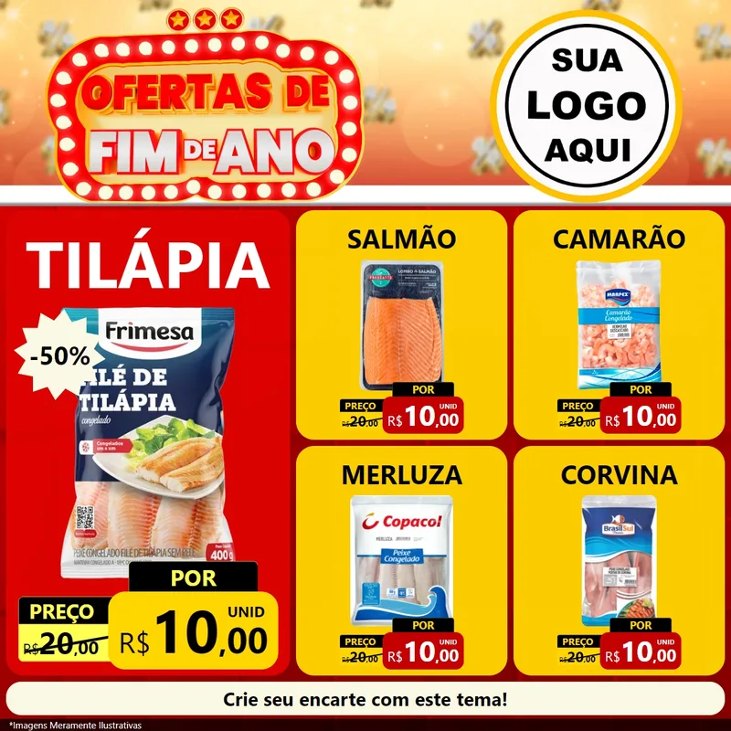 Modelo de Rede Social para Feed Facebook com o tema Ofertas de Fim de Ano para Peixaria