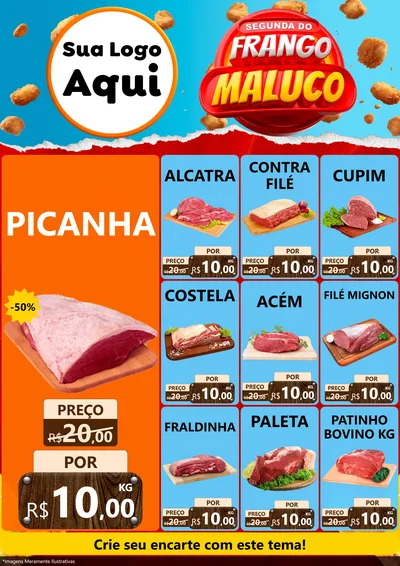 Modelo de Encarte para Encarte A4 Vertical com o tema Segunda do Frango Maluco para Açougue
