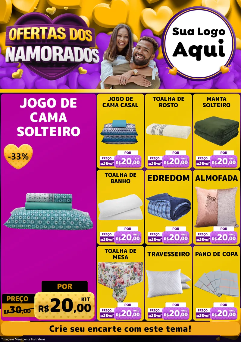 Modelo de Encarte para Encarte A4 Vertical com o tema Oferta Dos Namorados para Cama, Mesa e Banho