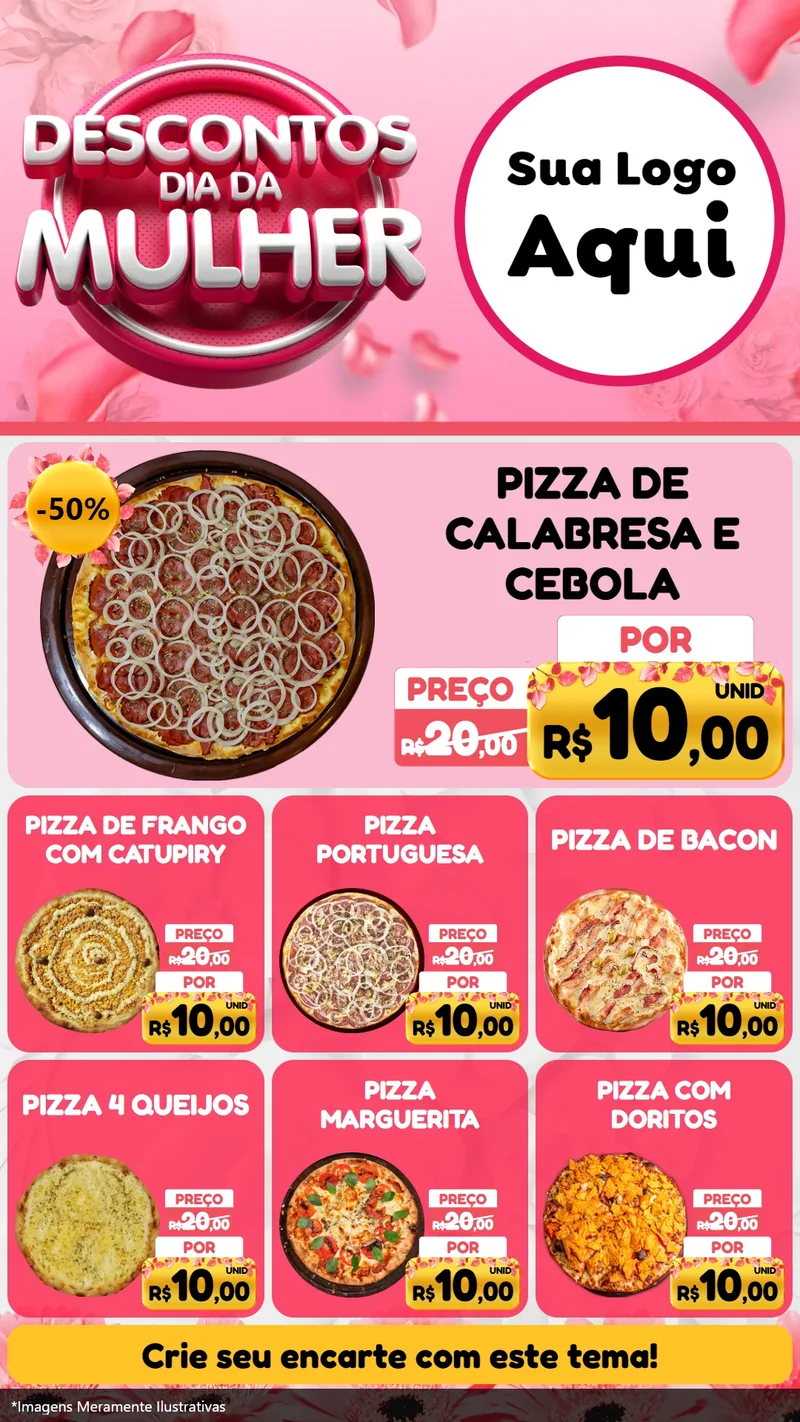 Modelo de Rede Social para Stories com o tema Descontos Dia da Mulher para Pizzaria